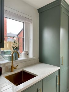 smoke green painted inframe kitchen