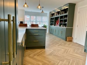 smoke green painted inframe kitchen