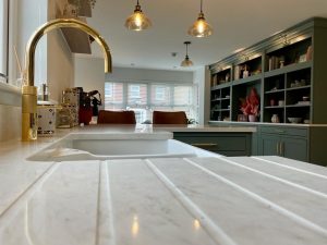 smoke green painted inframe kitchen