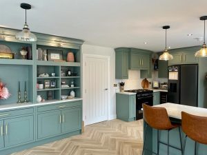 smoke green painted inframe kitchen