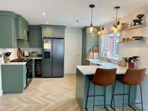 smoke green painted inframe kitchen