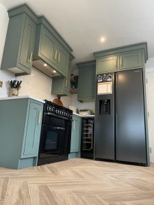 smoke green painted inframe kitchen