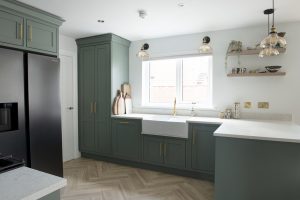 smoke green painted inframe kitchen