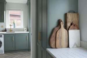 smoke green painted inframe kitchen